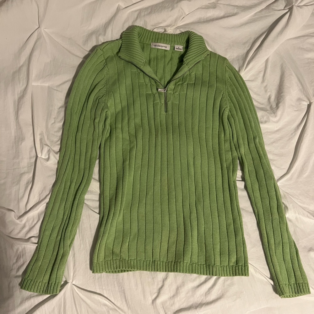 liz claiborne green 3/4 zip sweater or turtleneck sweater